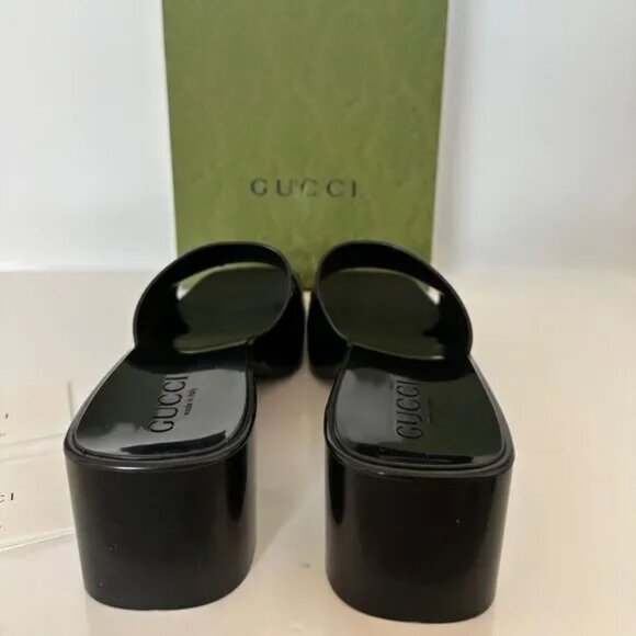 GUCCI Rubber Gucci Logo Womens Platform 20/60mm Slide Sandals 39 Black - Picture 5 of 10